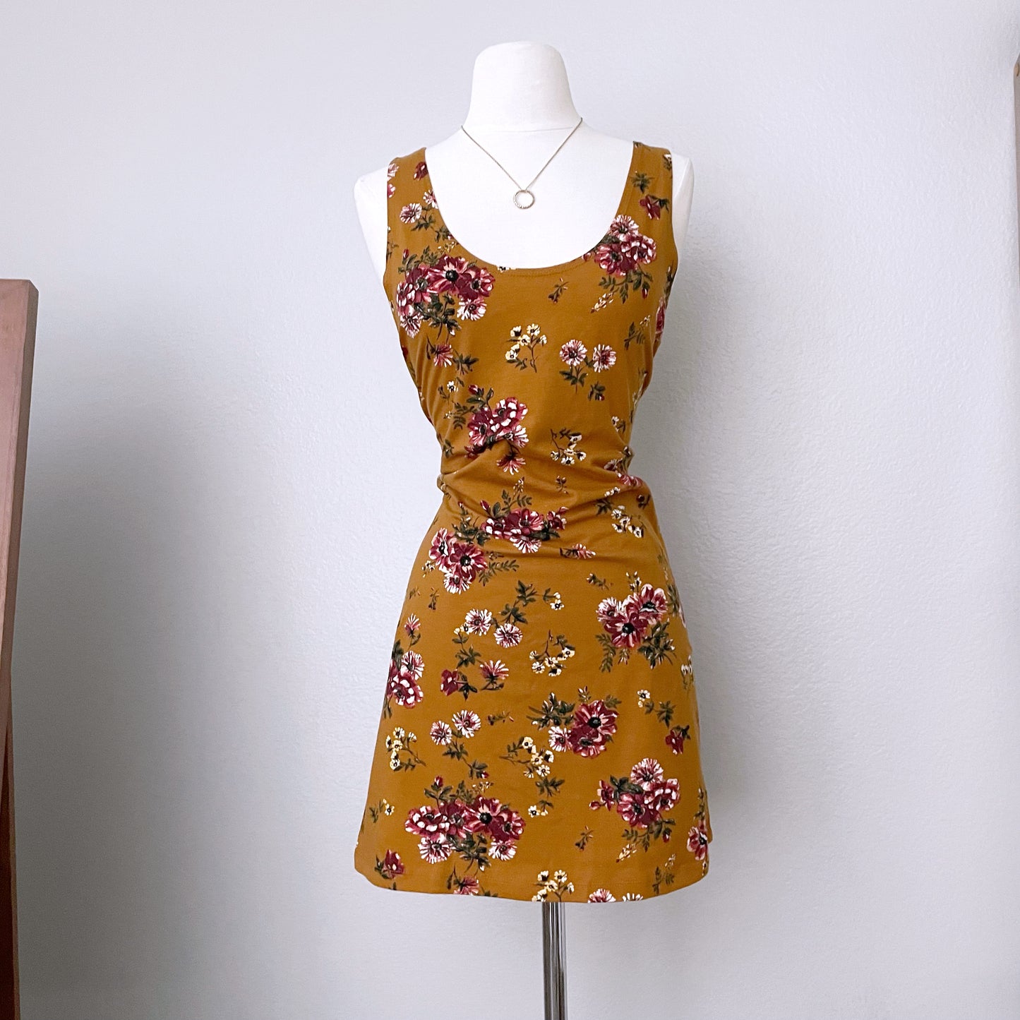 Mustard Yellow Floral Mini Dress (L)