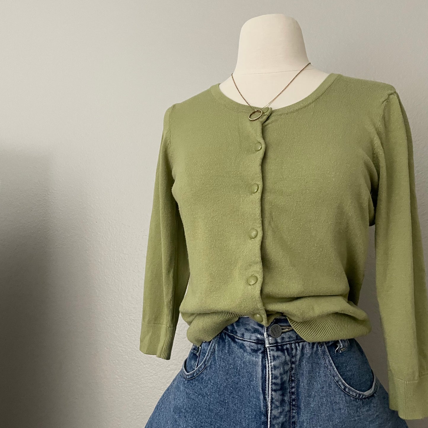 Green Button Front Cardigan (M)