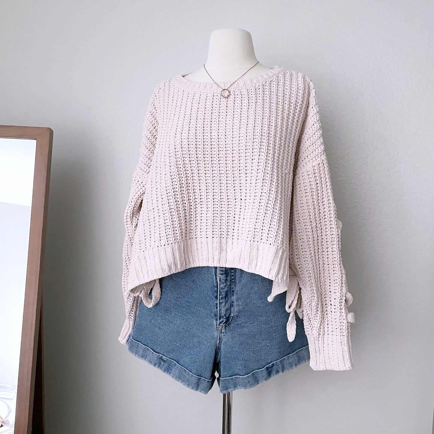 Pastel Pink Waffle Knit Chunky Sweater (L)