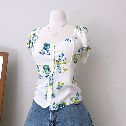 Floral Button Front MilkMaid Style Top (M)