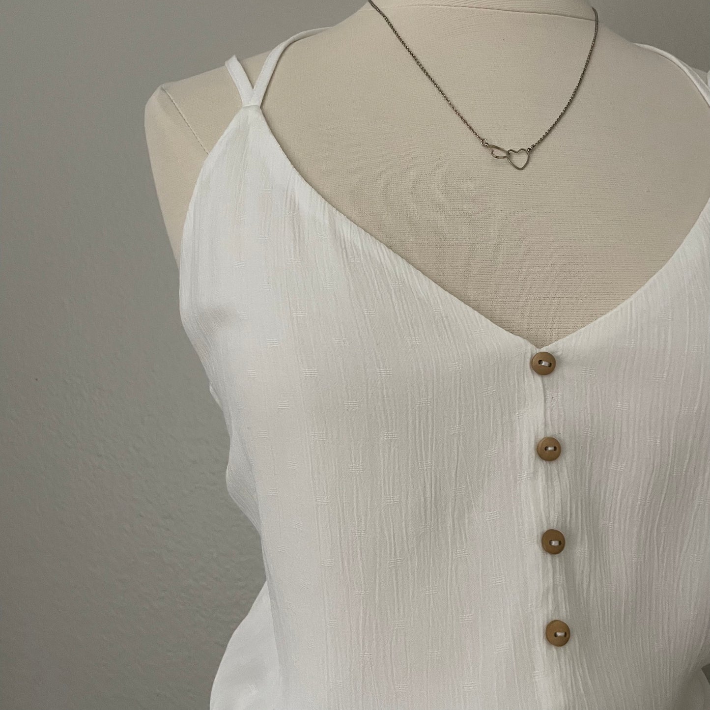 Flowy White Tank With Front Buttons (L)