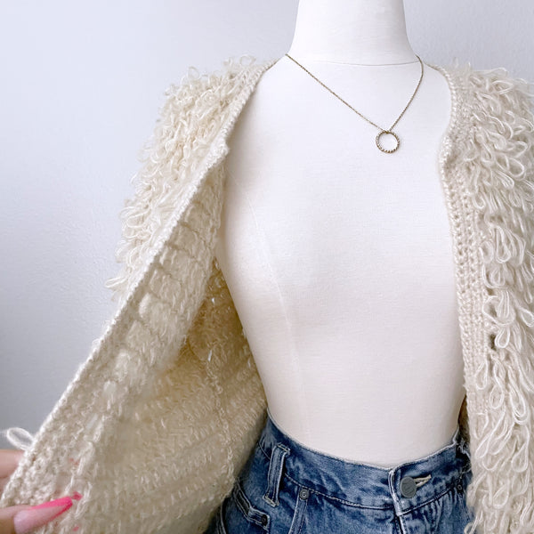 Cream Loop Knit Open Front Cardigan (XL)