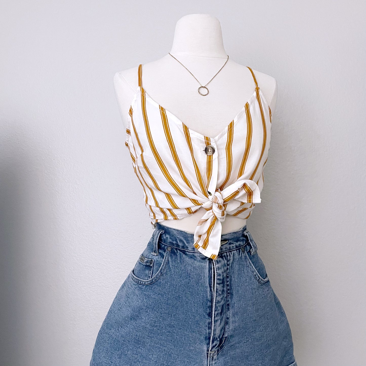 Button Front Mustard Striped Tank (S)