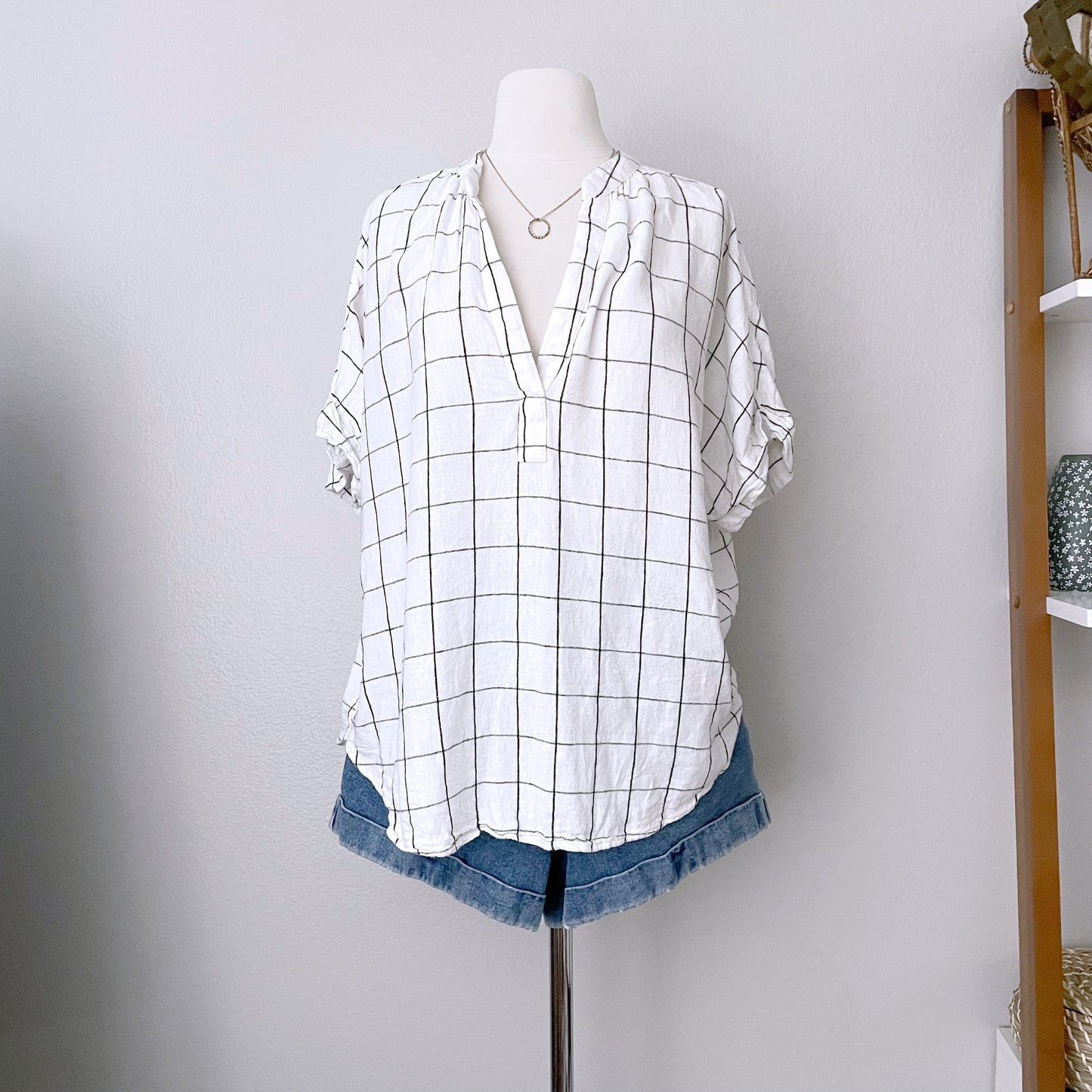 Windowpane Pattern Relaxed Fit Top (XXL)