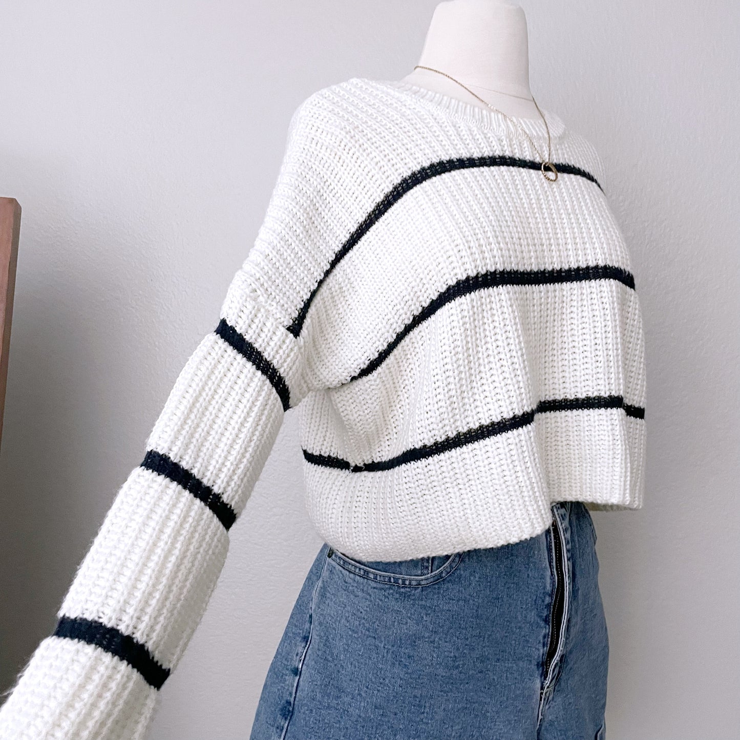 Oversize Chunky Knit Stripe Sweater (XS)