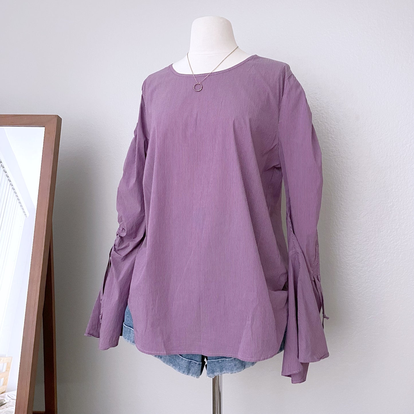 Long Sleeve Striped Purple Blouse (XL)