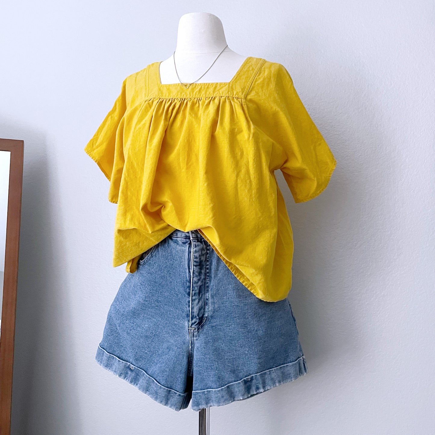 Square Neck Oversized Mustard Yellow Top (S)