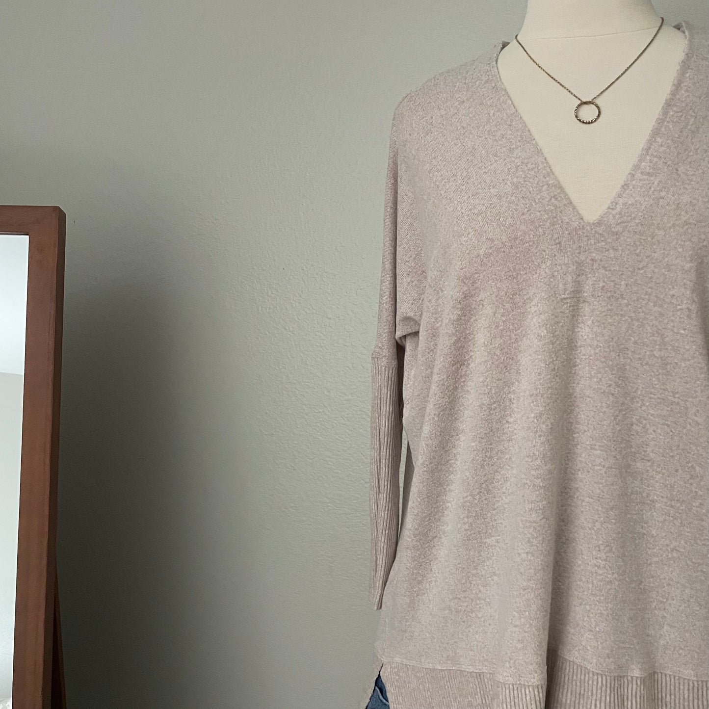 Oatmeal Oversize Side Slit Tunic Sweater (S)