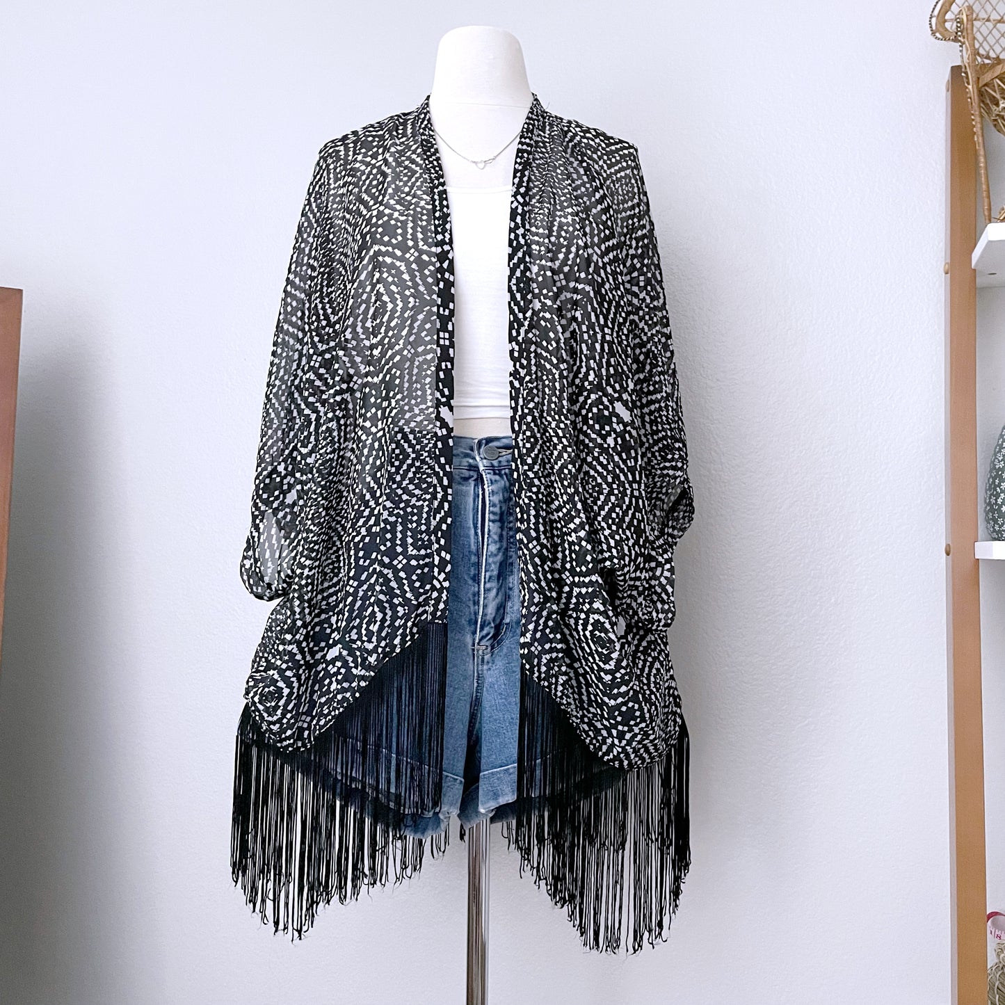 Flowy Kimono Cover Up With Fringe (L/XL)