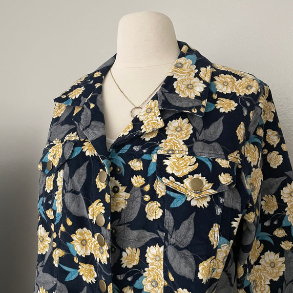 Floral Corduroy Snap Closure Jacket (L)