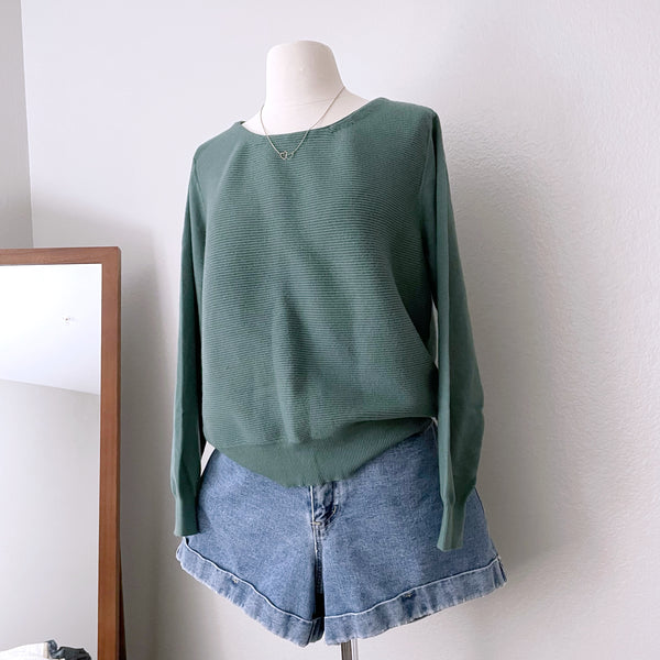 Sage Green Ribbed Pullover Sweater (XL)