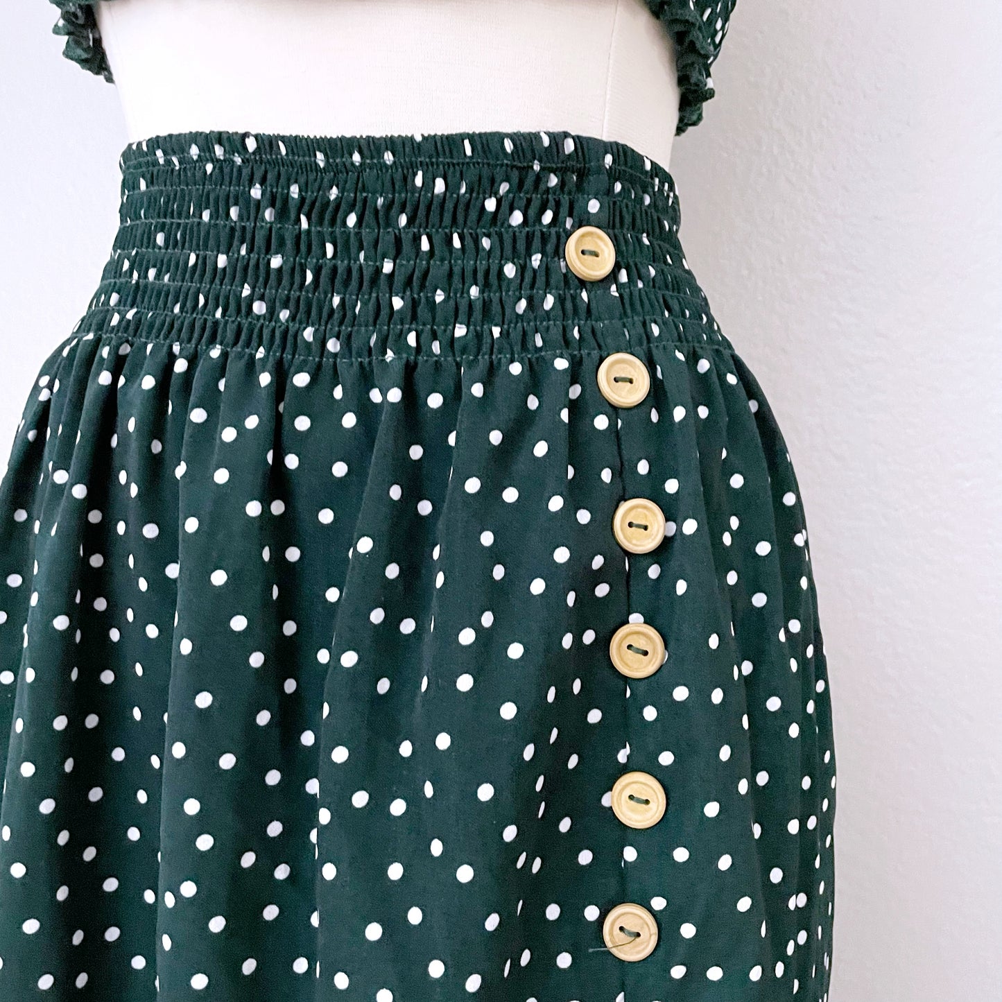 Two Piece Polka Dot Smocked Skirt Set (1XL)