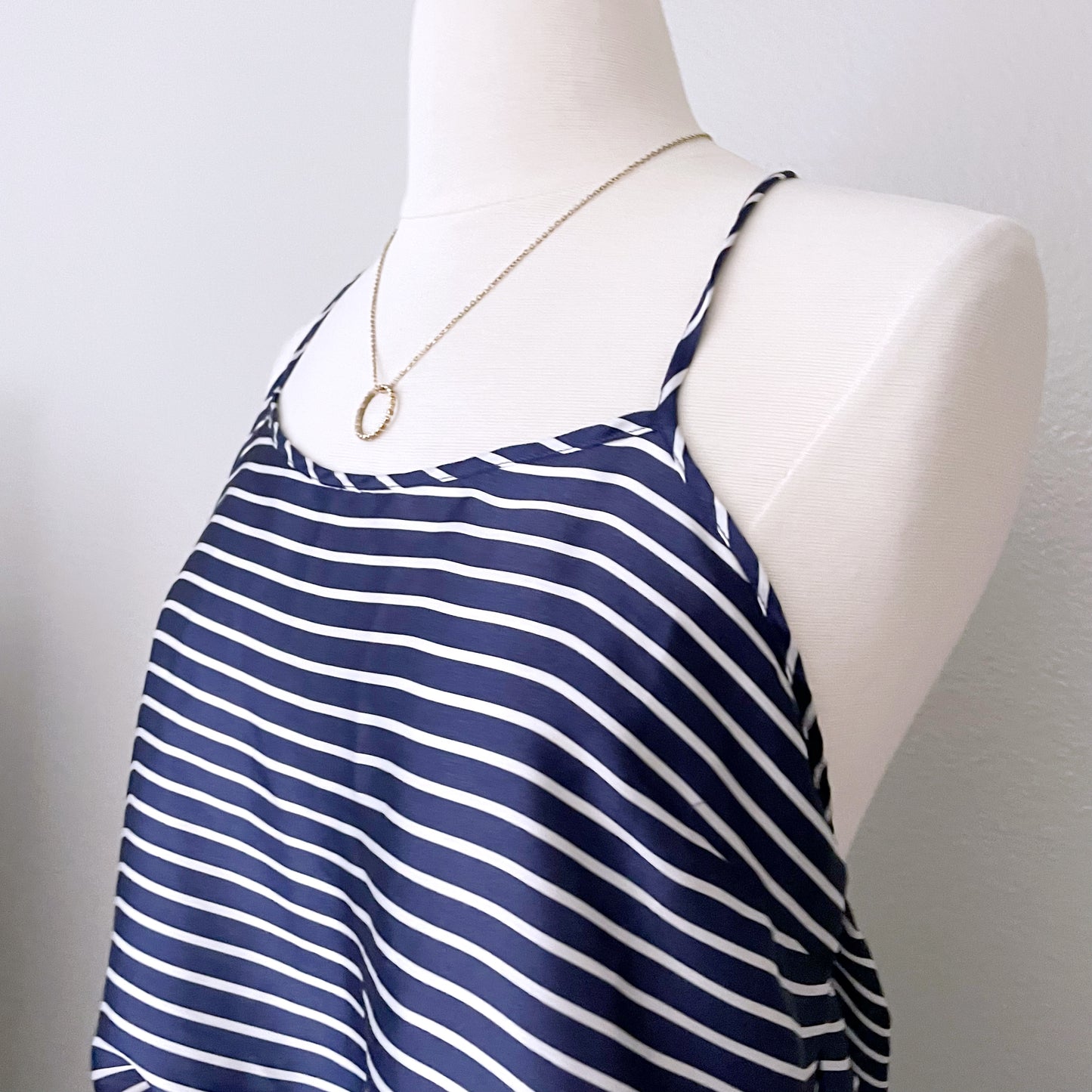 Flowy Navy Blue and White Striped Tank (L)