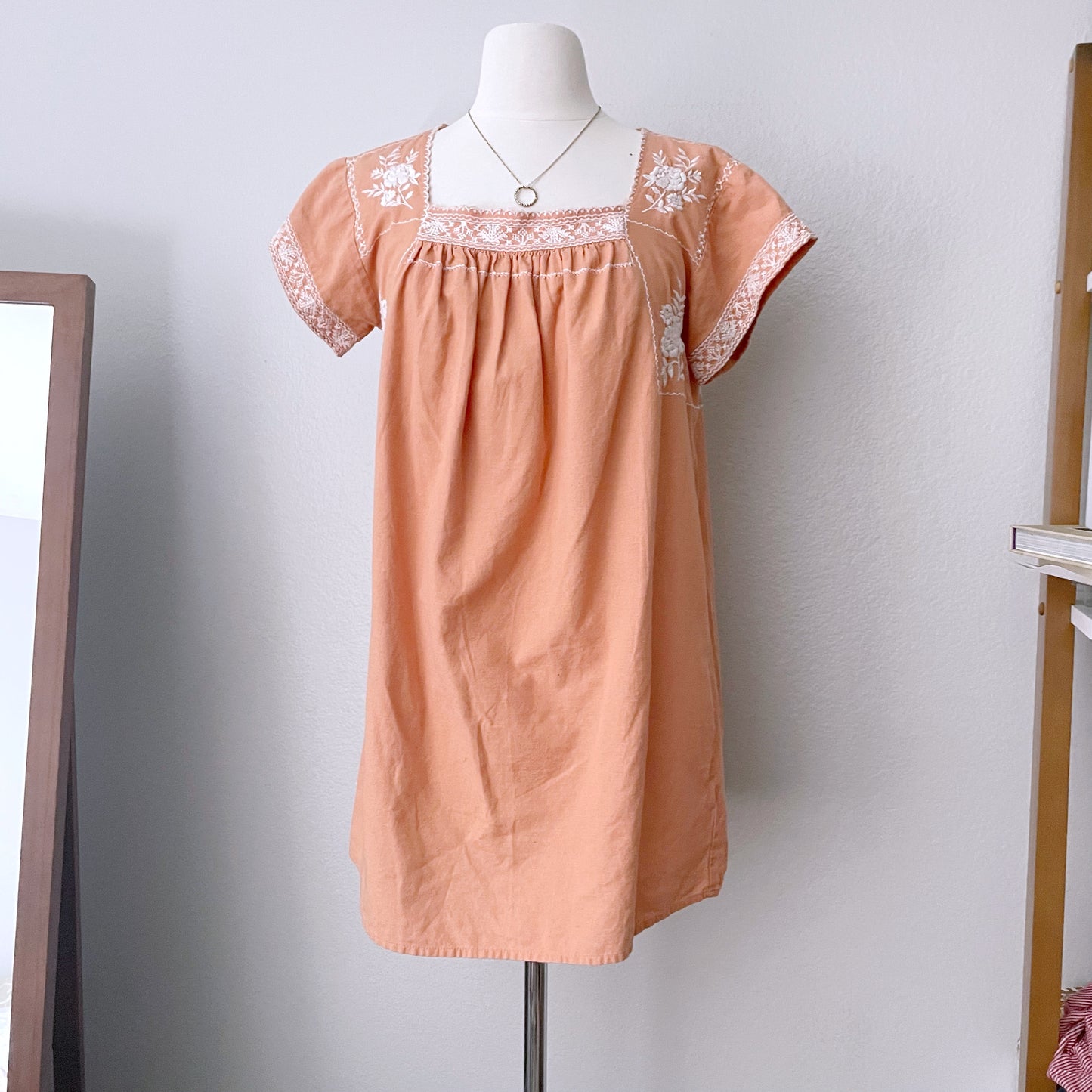 Embroidered Floral Orange Mini Dress (S)