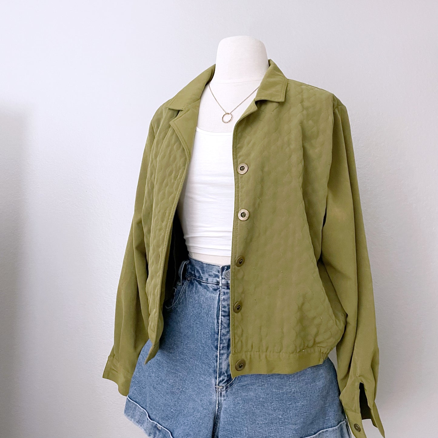 Quilted Green Button Front Jacket (S)
