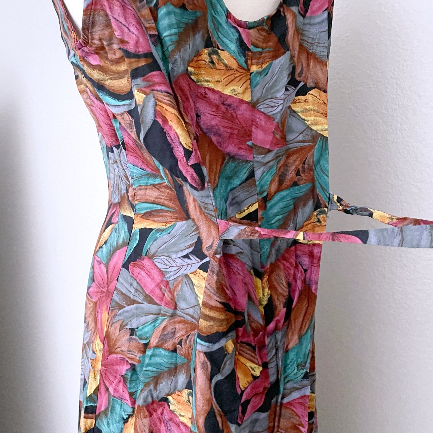 Vintage Leaves Abstract Button Front Midi / Maxi Dress (14)