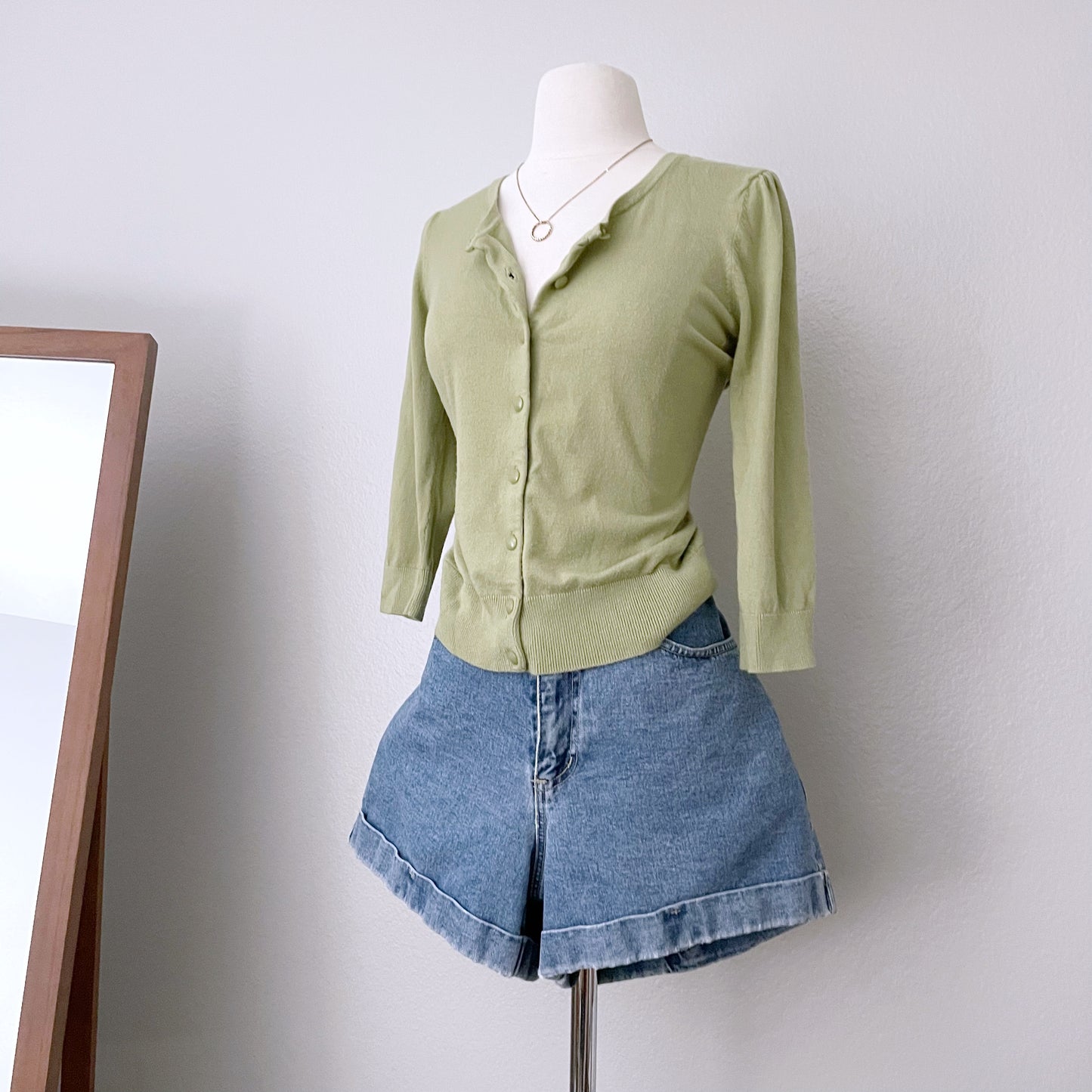 Green Button Front Cardigan (M)
