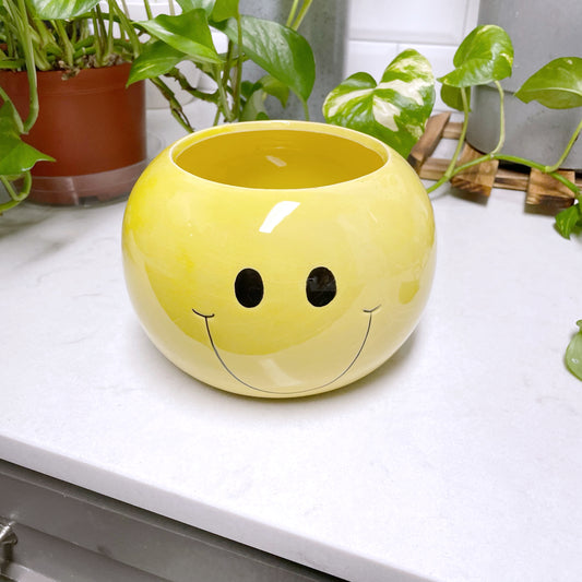 Yellow Smiley Face Round Plant Pot