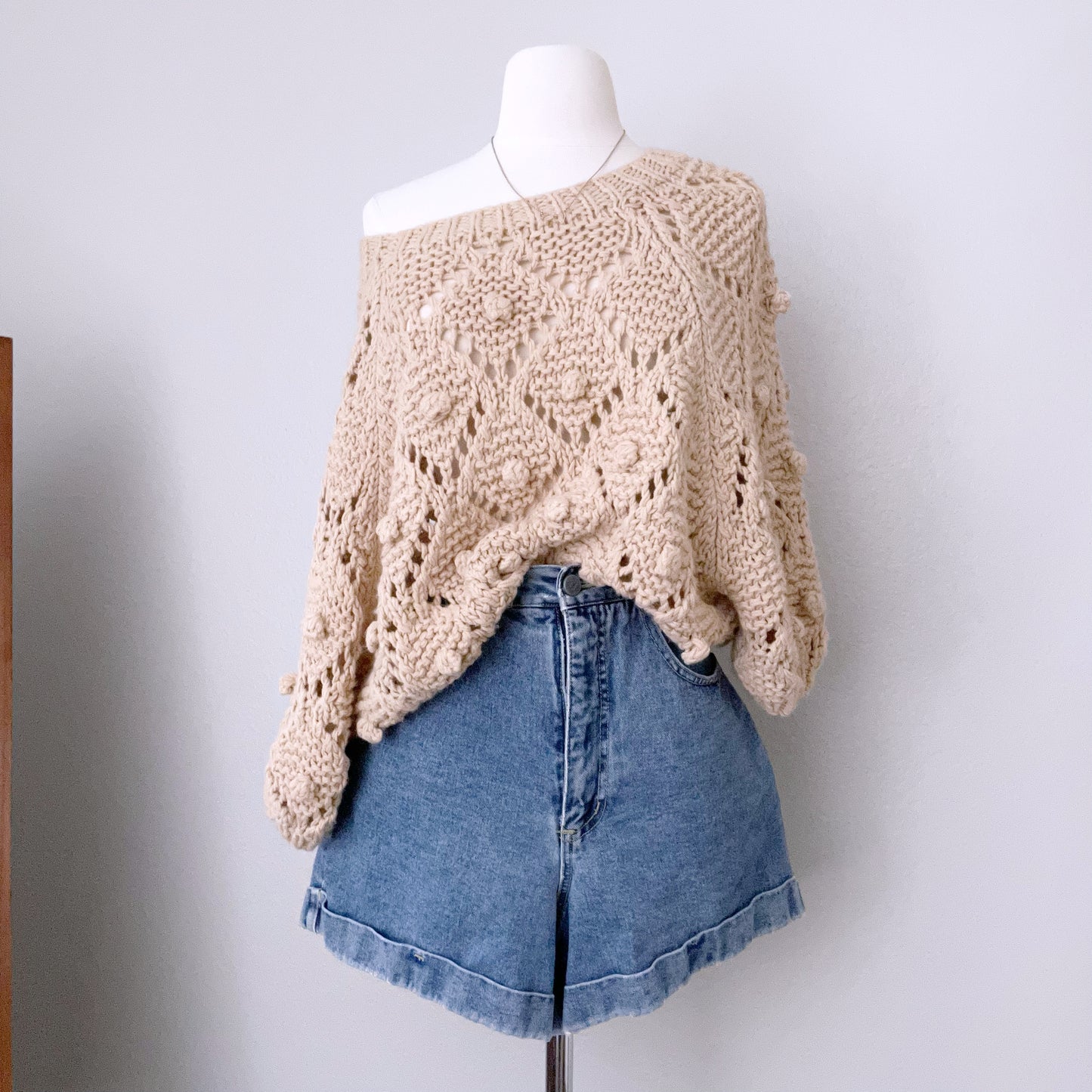 Vintage Bobble Chunky Knit Pastel Sweater (XL)