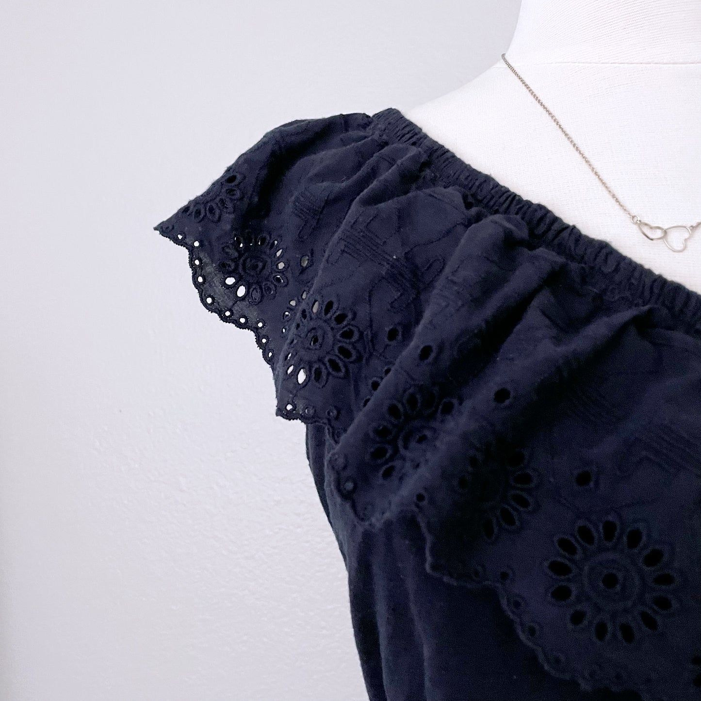One Shoulder Navy Floral Crochet Top (L)