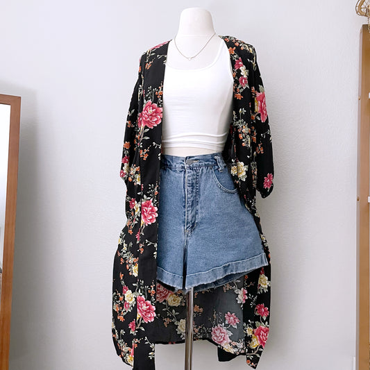 Long Open Front Floral Duster (S)