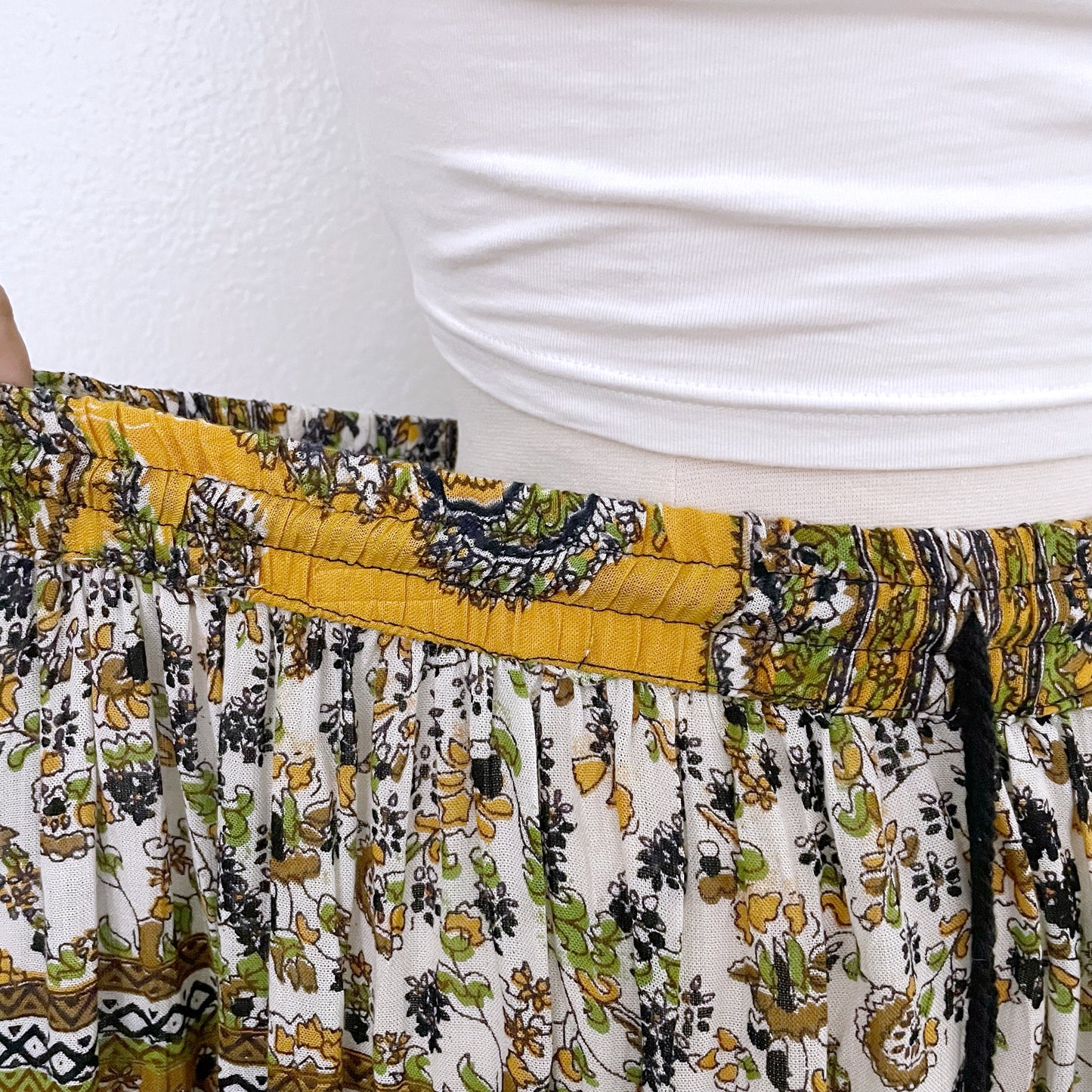 Mustard Flowy Bohemian Maxi Skirt (L)