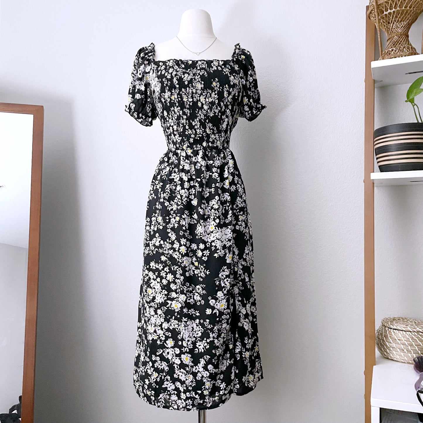 Midi Floral Square Neckline Dress (XL)