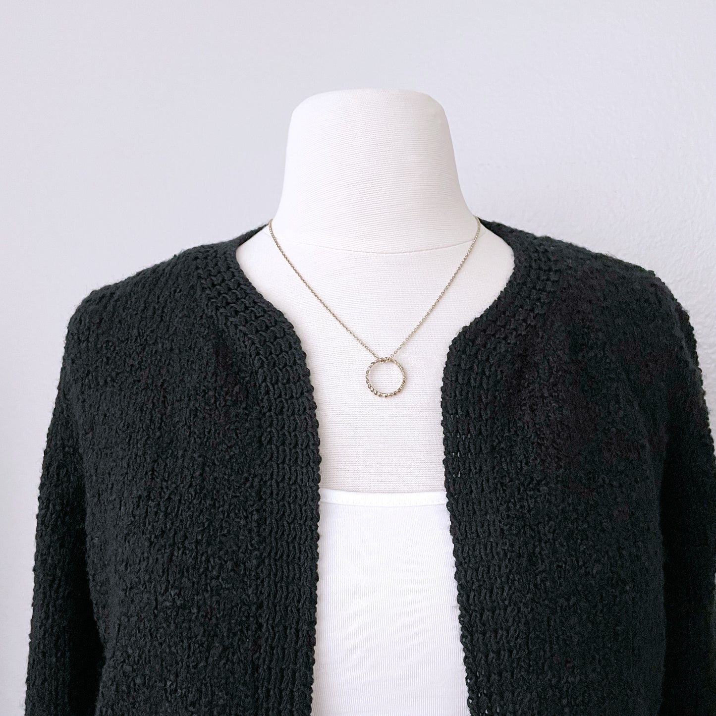Vintage Black Open Front Knit Cardigan (M)