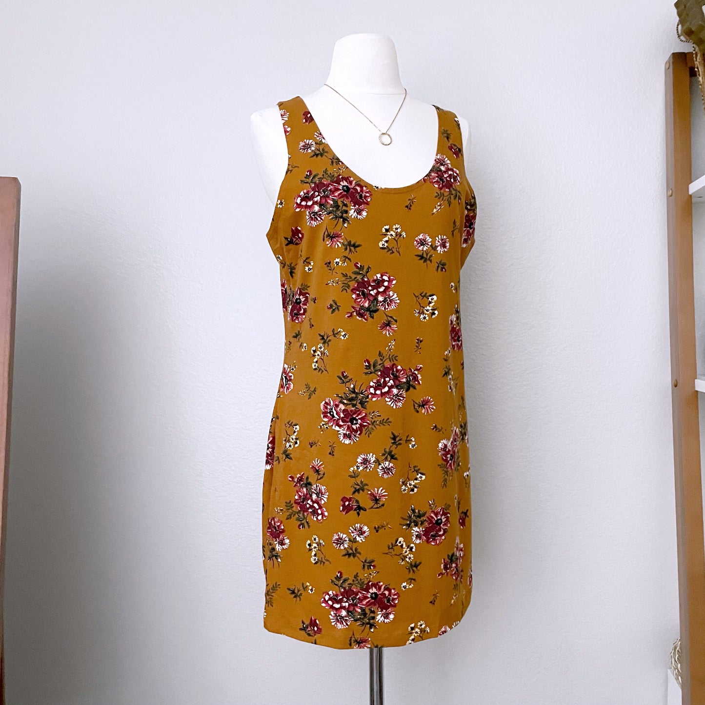 Mustard Yellow Floral Mini Dress (L)