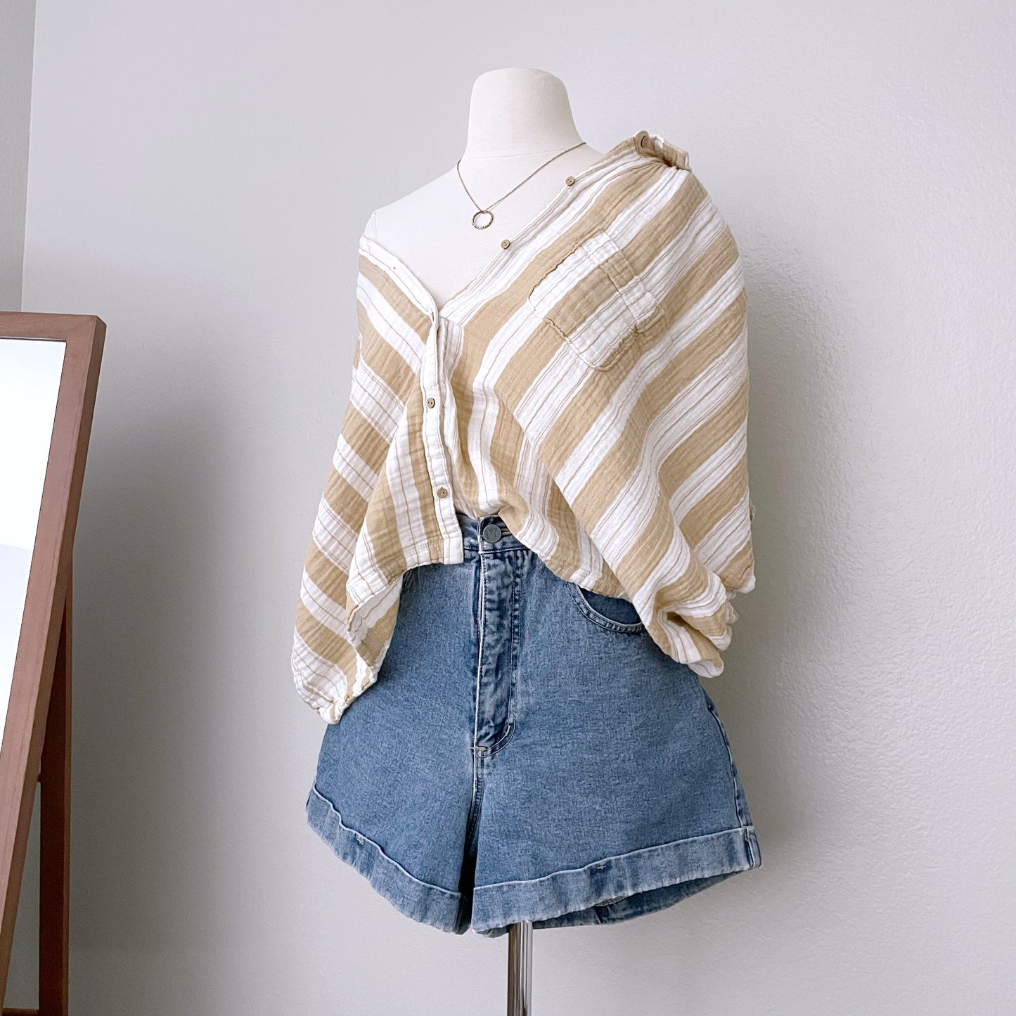 Oversized Striped Button Front Top (XL)