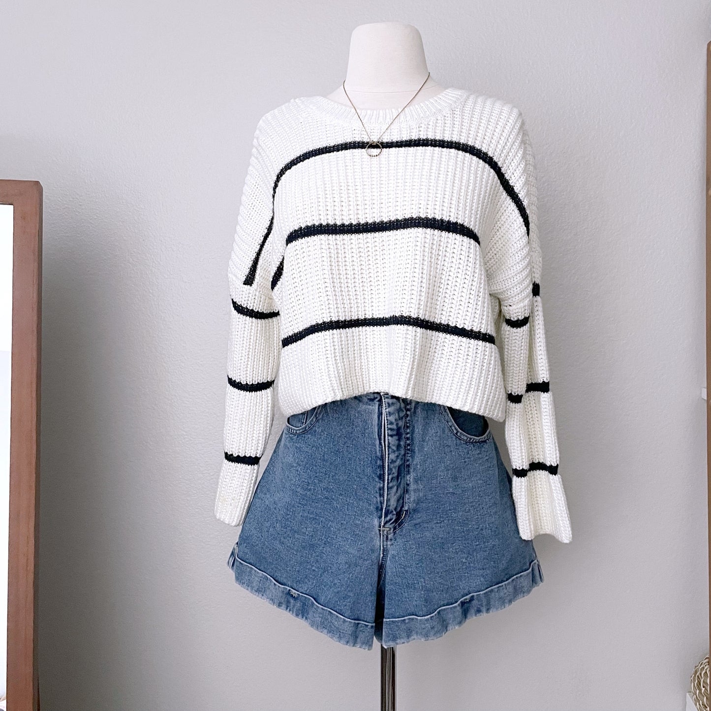 Oversize Chunky Knit Stripe Sweater (XS)
