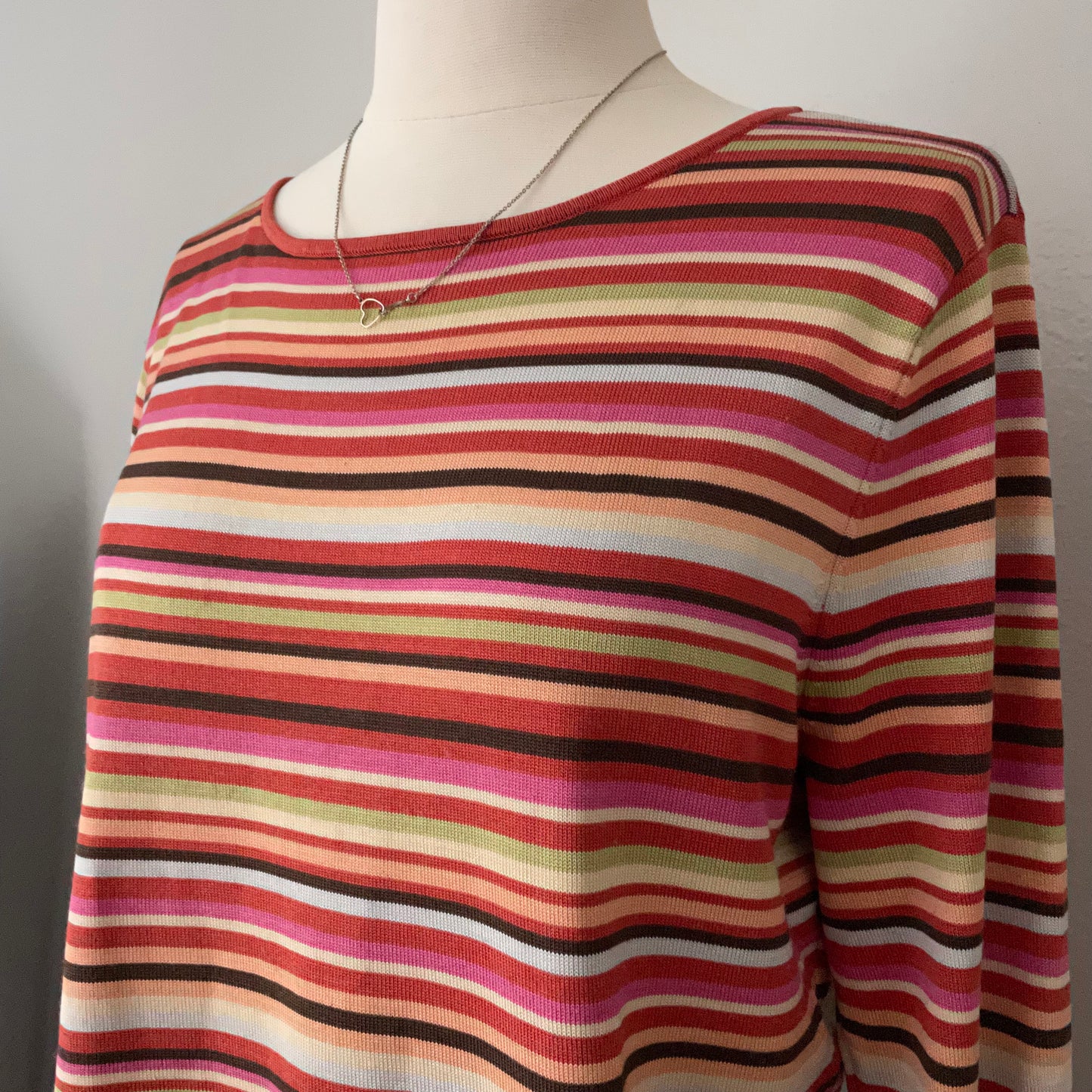Vintage Retro Striped Colorful Silk Top (M)