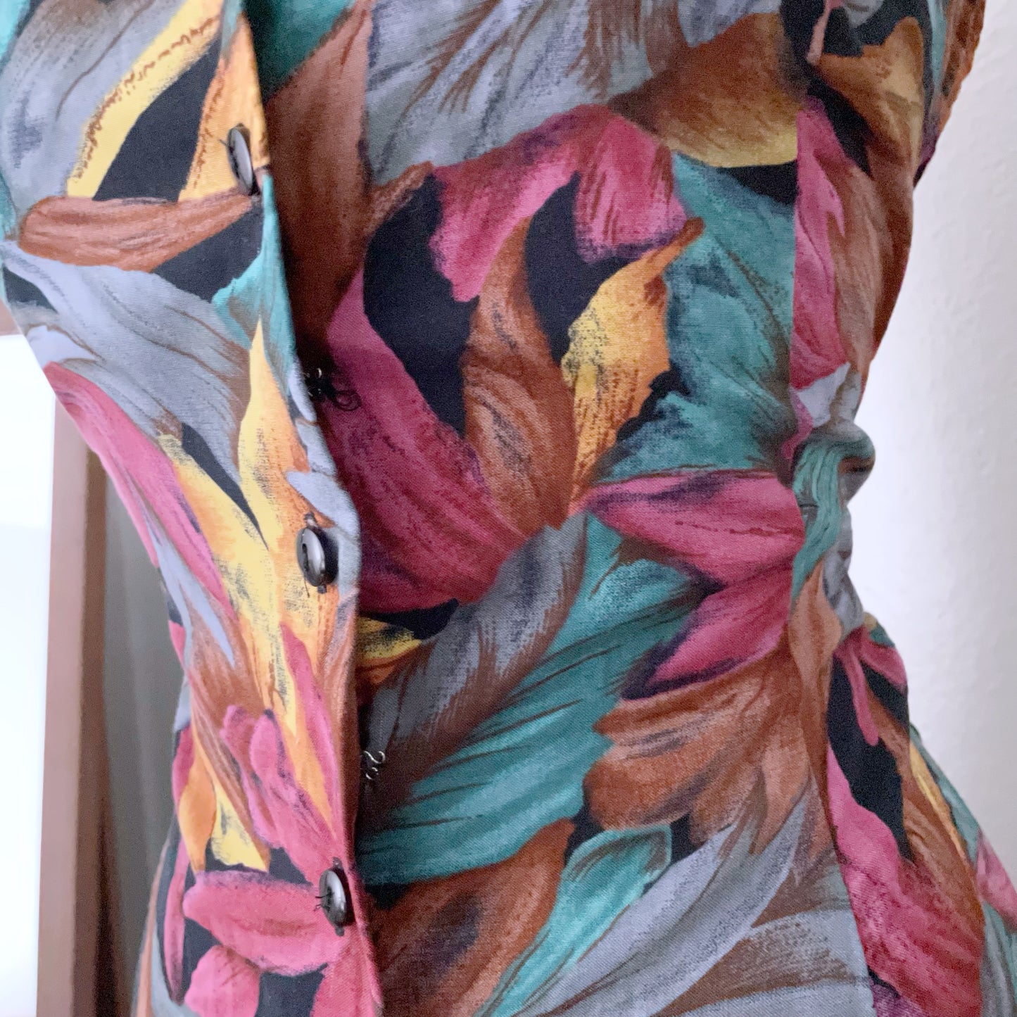 Vintage Leaves Abstract Button Front Midi / Maxi Dress (14)