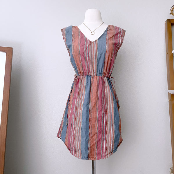 Vertical Striped Waist Tie Mini Dress (XS)