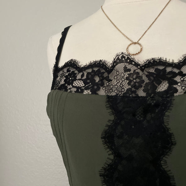 Green Cami Tank With Lace Trim Detail (1X)